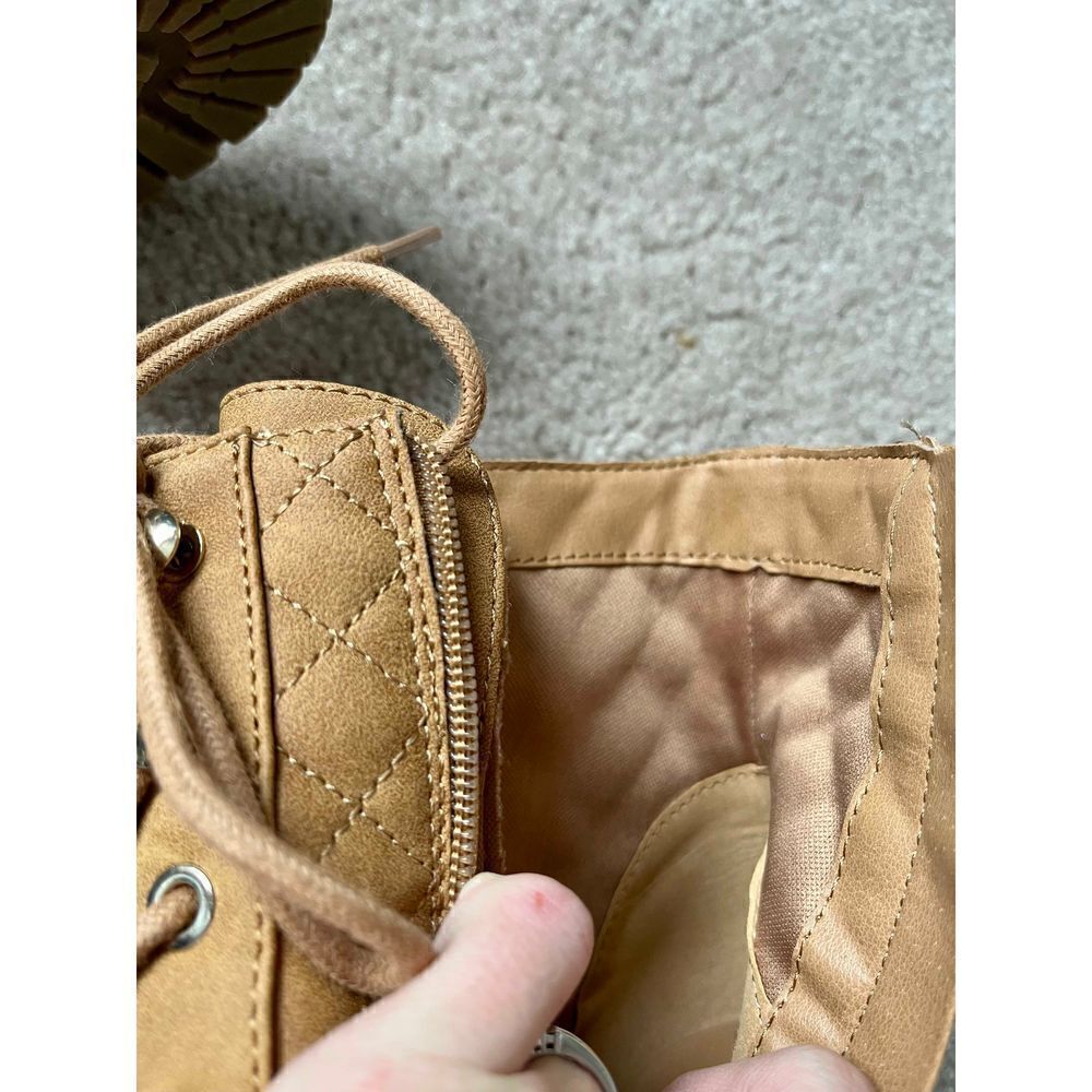 G by Guess Women’s Gift Tan Size Zip & Lace Up Quilted Combat Ankle Fashion Boot - Picture 10 of 12